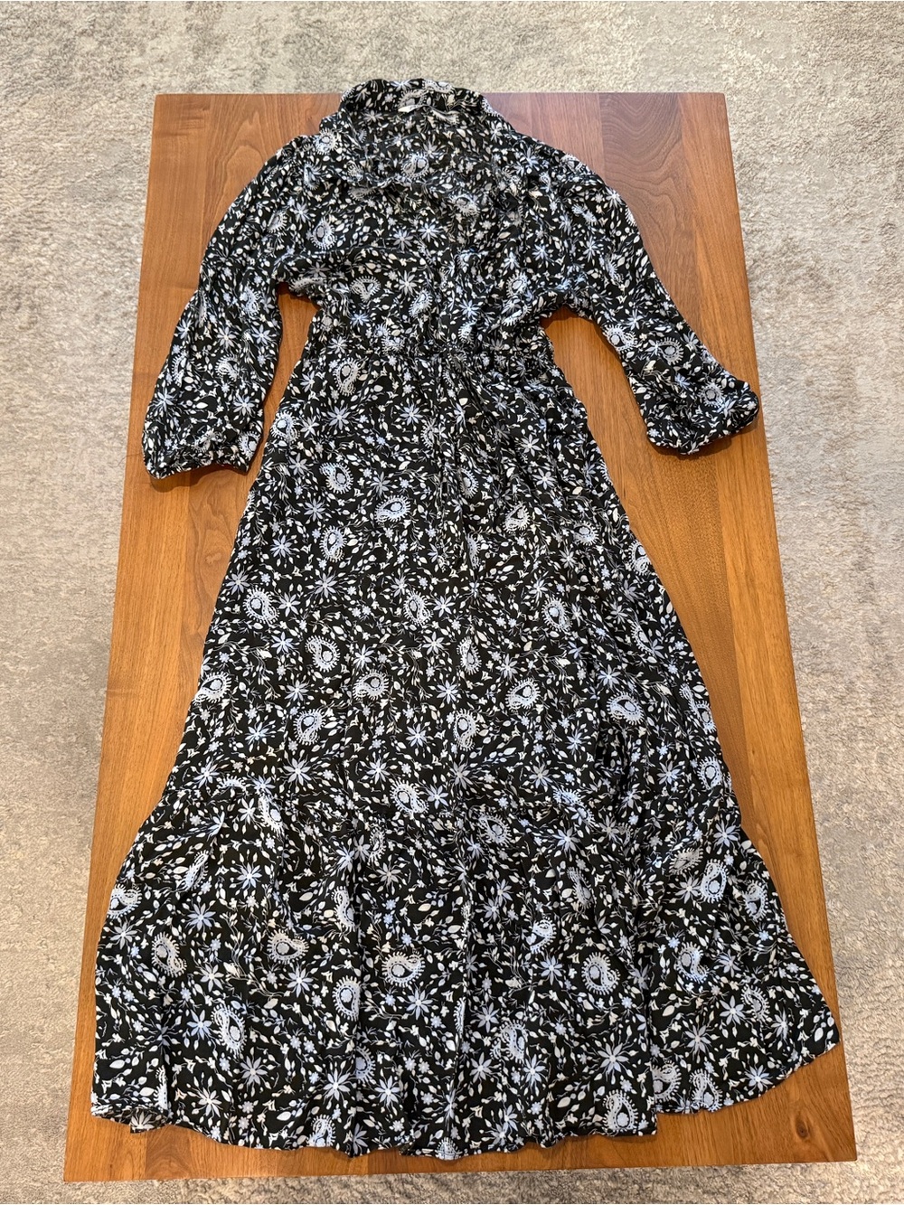 Black & White Floral Long Sleeve Maxi Dress